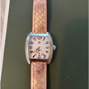 Michele urban mini 71-270 watch with pink snakeskin strap